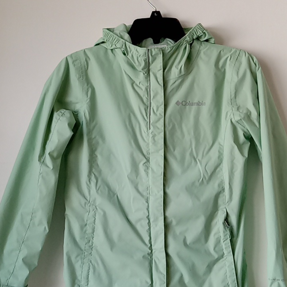 Columbia Kids Mint Green Hooded Jacket Zipper Pockets - Picture 2 of 11